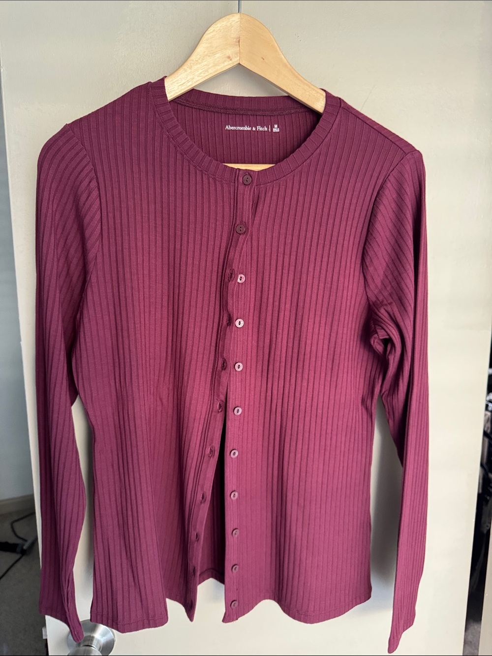 Abercrombie & Fitch Ribbed Button-Up Top - Berry Mauve